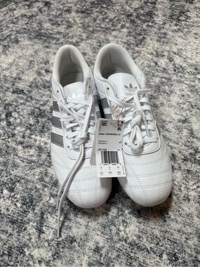 Adidas White Taekwondo Sneakers with Silver Stripes